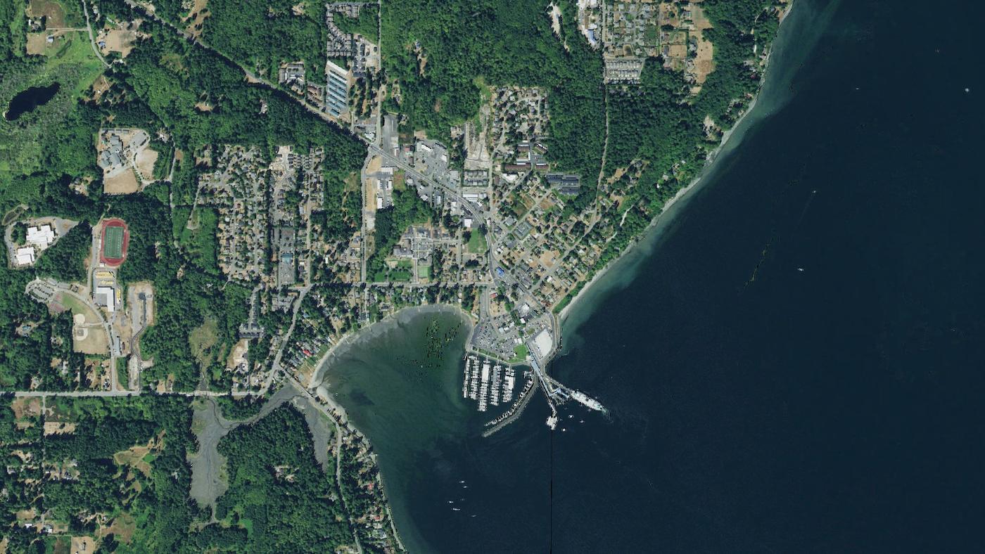 Aerial view of Kingston's street grid and road network