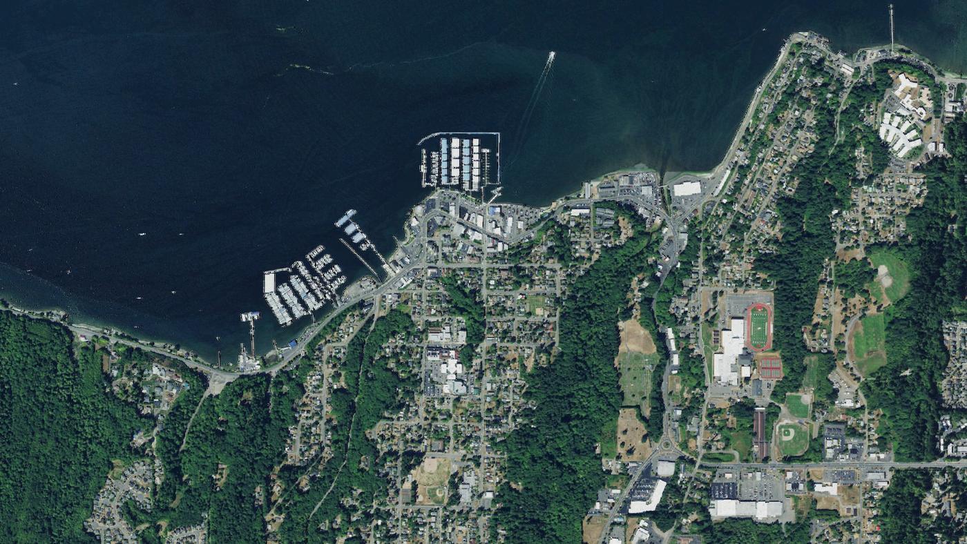 Aerial view of Port Orchard's street grid and road network