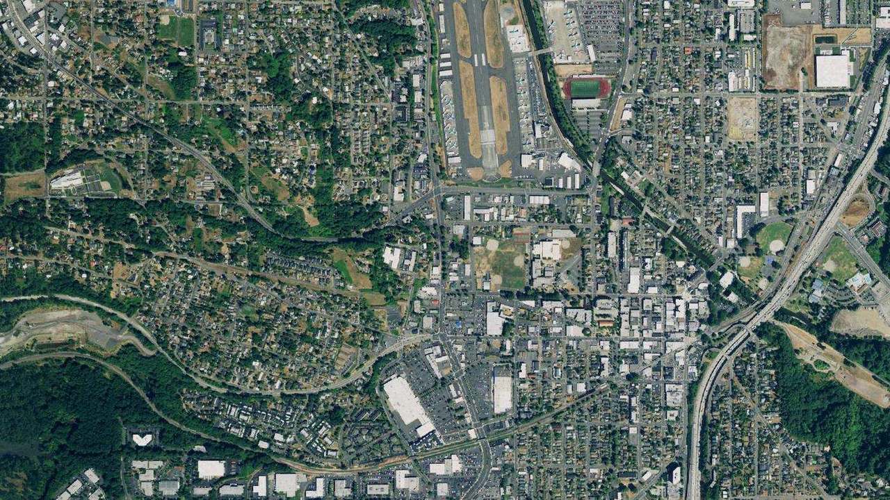 Aerial view of Renton's street grid and road network