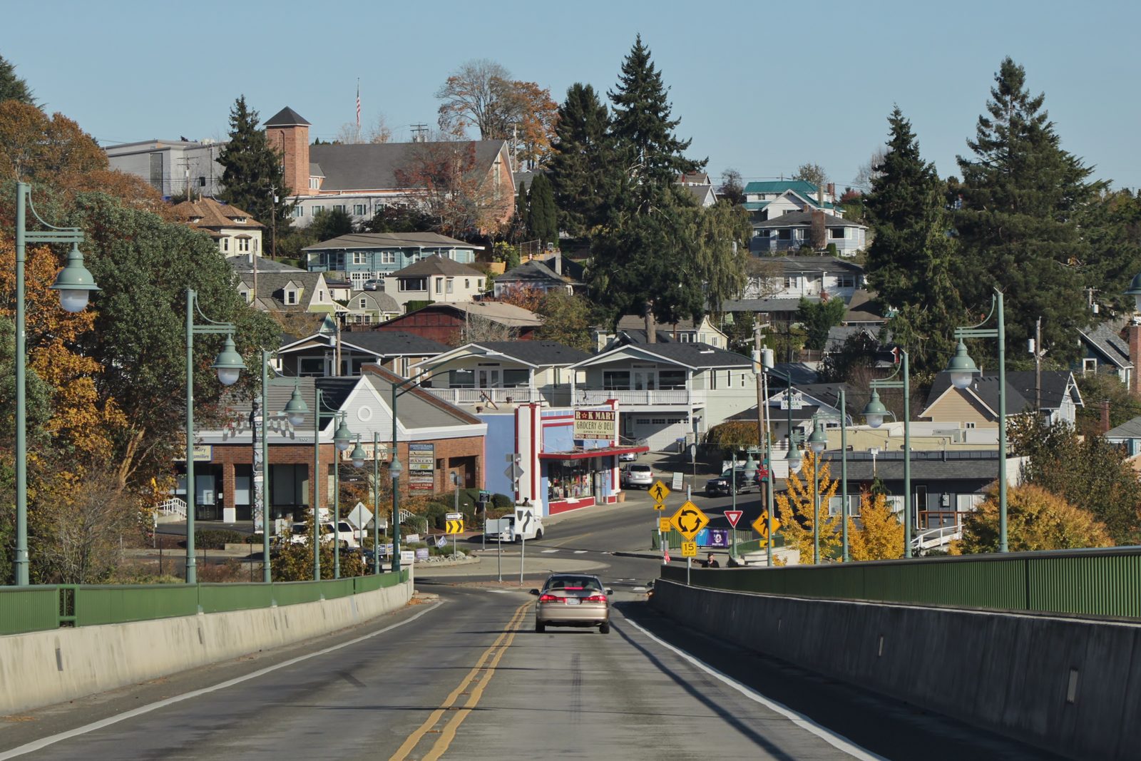 Hillside homes and the Manette business district in Bremerton, seen looking east from the Manette Bridge