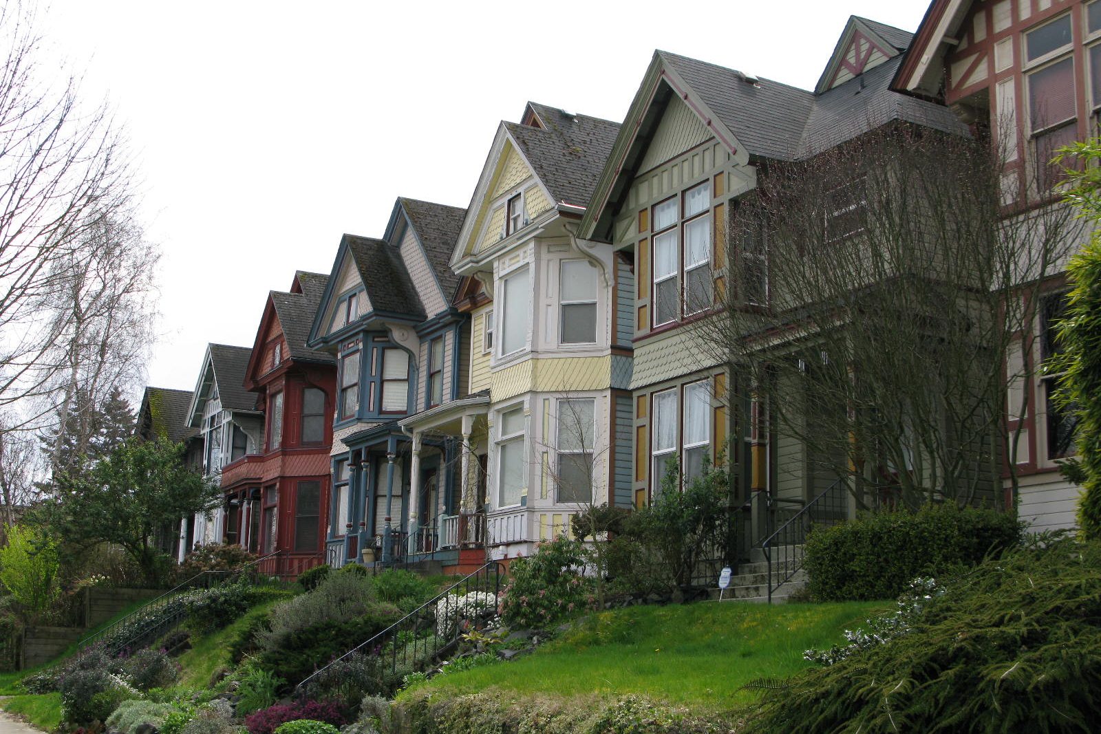 A row of restored Victorian homes known as Doctor's Row on South J Street in Tacoma's Hilltop neighborhood